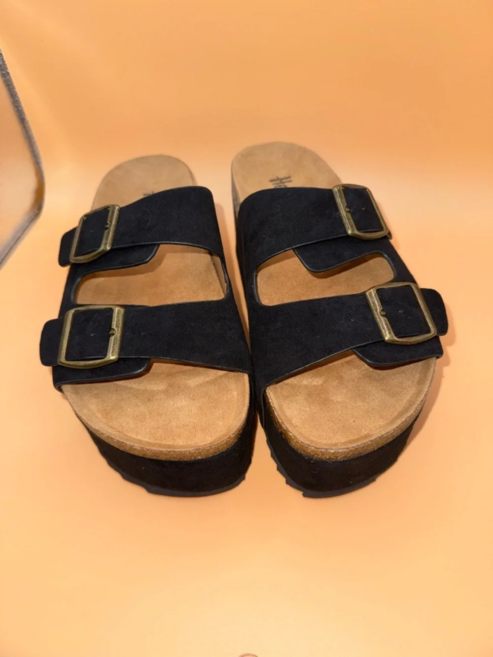 Hey Girl by Corkys Platform Sandals Black Double Buckle Size 7 Boho vibes - Picture 13 of 16